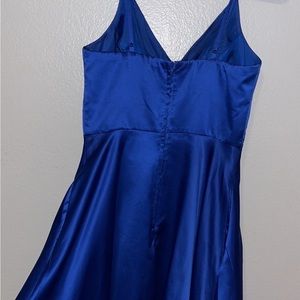 Short blue silk dress